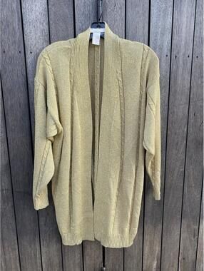 VTG 1980’s Mary Jane Marcasiano Sparkly GOLD Open-Front Cardigan Sweater Medium